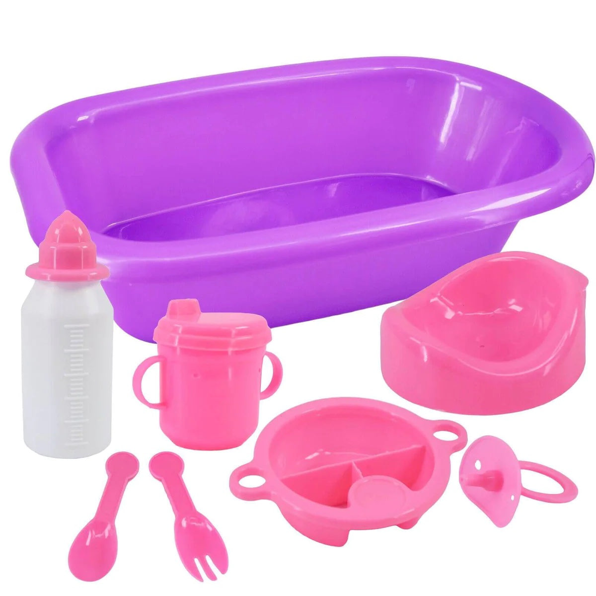 8 Piece Baby Doll Bath Set + Dolly Tots Beside Me Dolly Cot Bundle