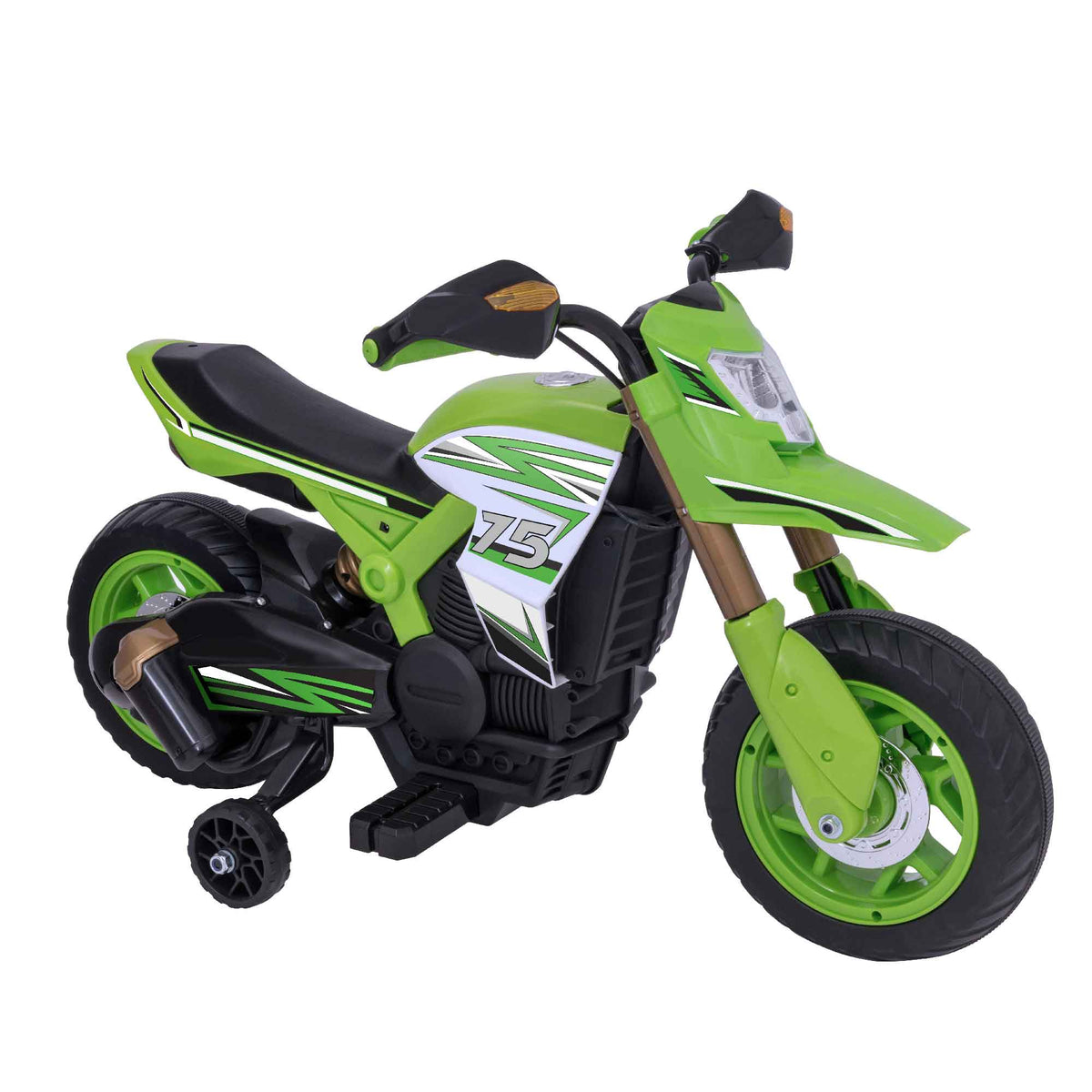 EVO Venom Green Rally Bike Ride On for ages 3+, featuring a bold green color, rugged rally design, durable frame, wide stable wheels, and easy-grip handles for safe and adventurous outdoor play.