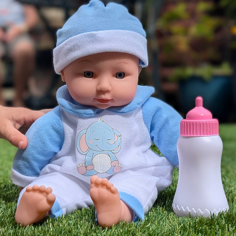 BabyBoo Bed Time Baby Doll, a cosy companion in pyjama's and a nightcap, complete with a bedtime bottle. Designed for kids to enjoy imaginative play, nurturing creativity and caregiving skills.