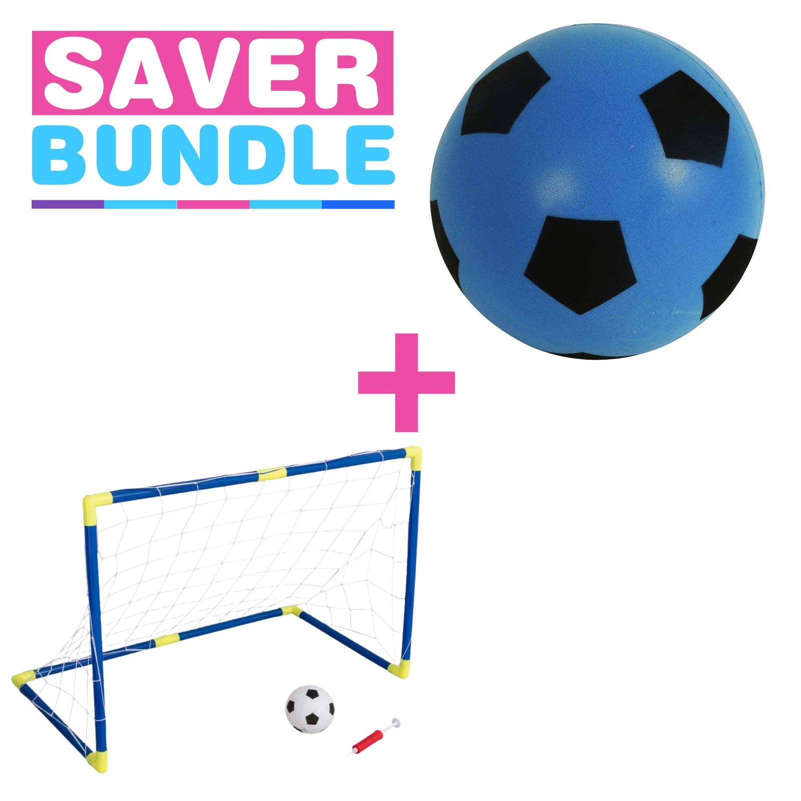 Foam Football (Single) | Blue + Epic Sport 90CM Football Net Set - Includes Football & Ball Pump