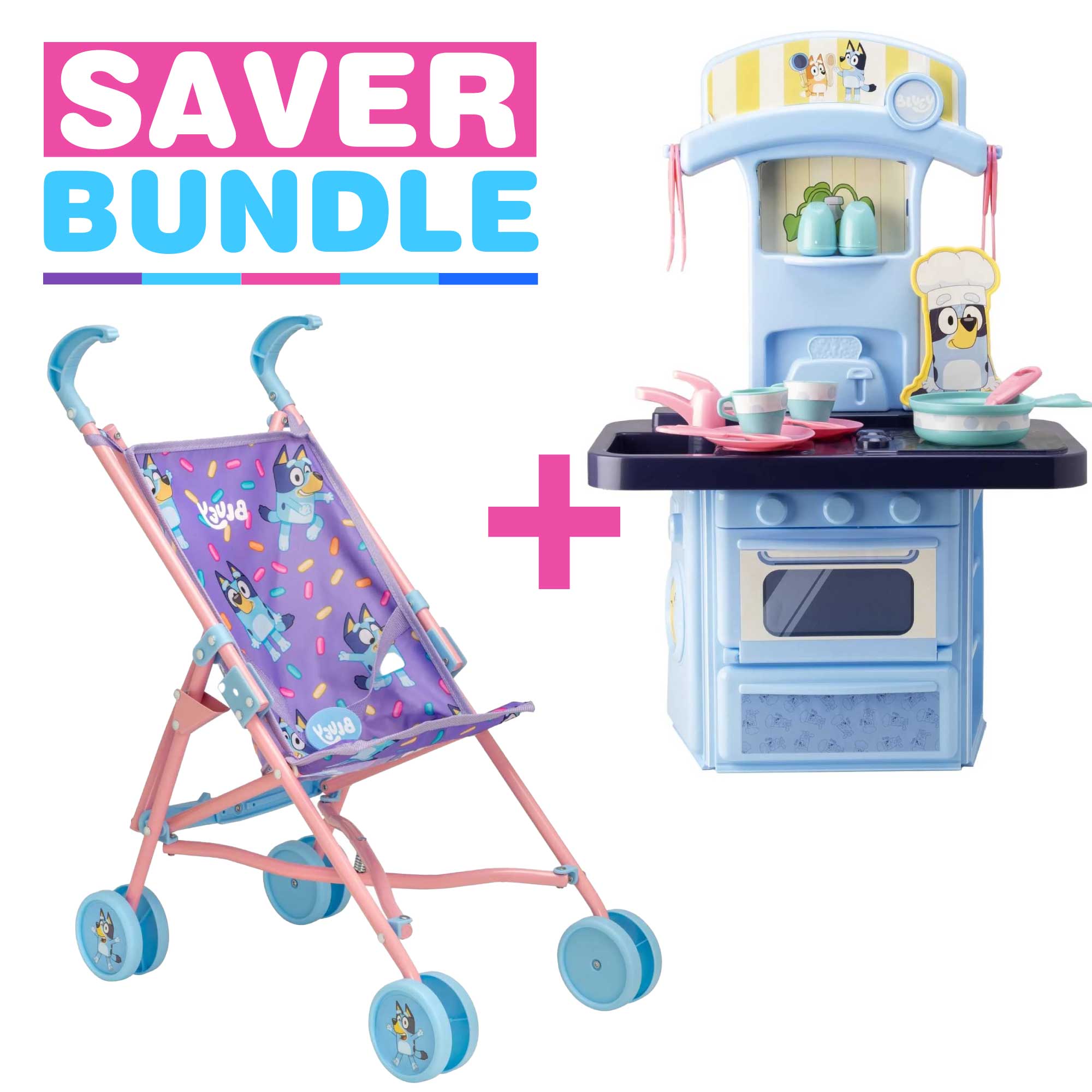 Bluey Junior Dolls Stroller + Bluey Mini Kitchen Pushchairs