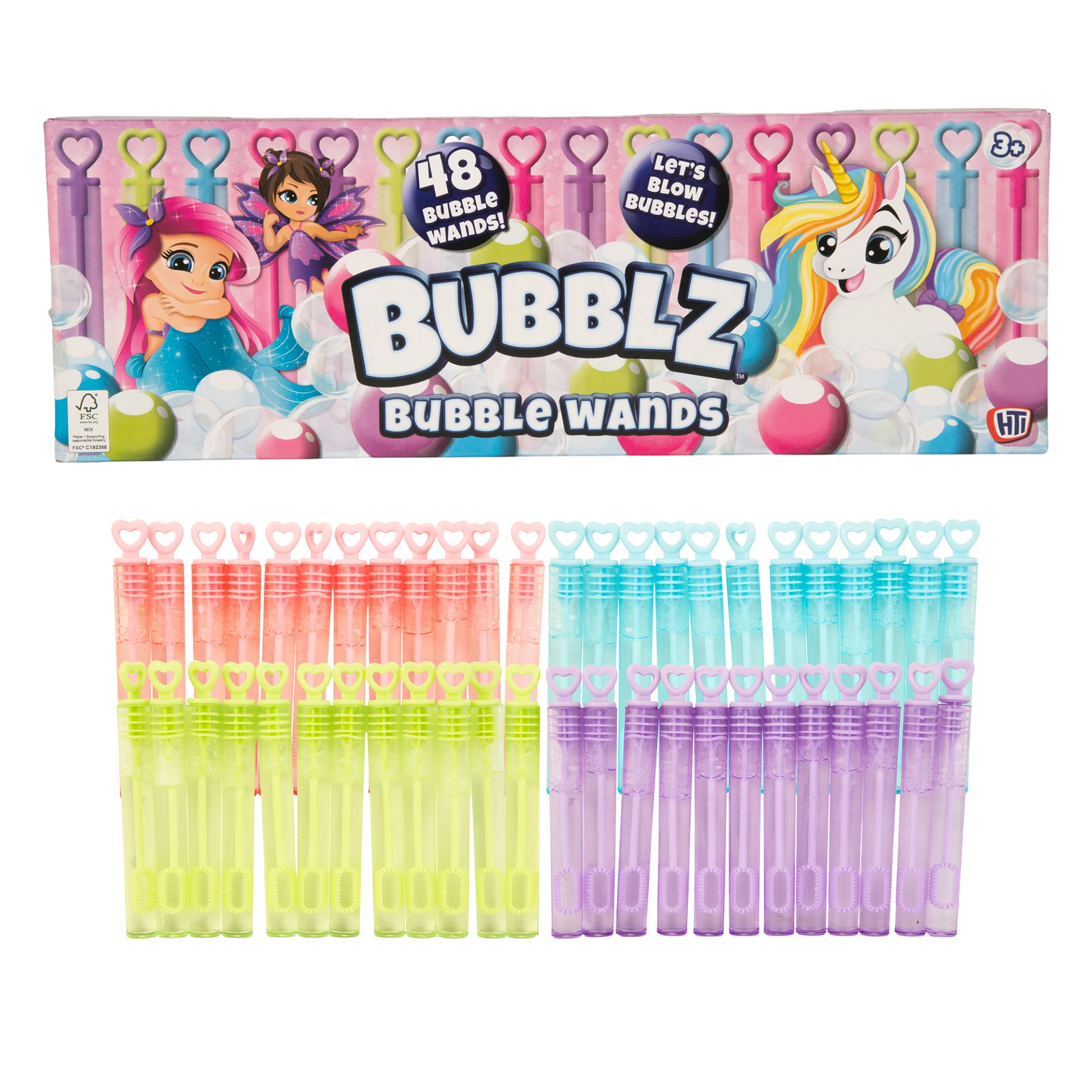 Pastel Bubble Wands - 48 Pack Bubble Solution & Wands