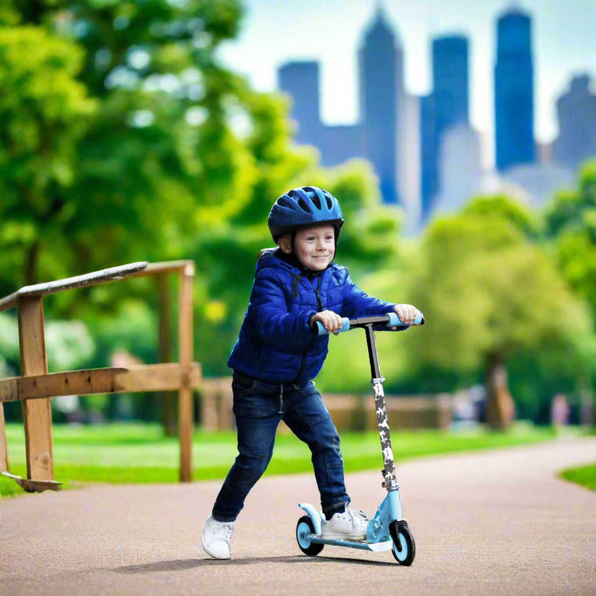 EVO Children&#39;s Inline Scooter for Kids Ages 5 and Up with Adjustable Handlebar, perfect for enhancing motor skills and outdoor fun.