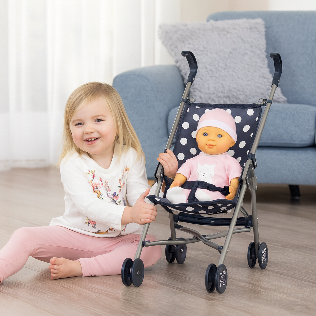 Dolly Tots Navy Dolls Stroller - Includes Doll
