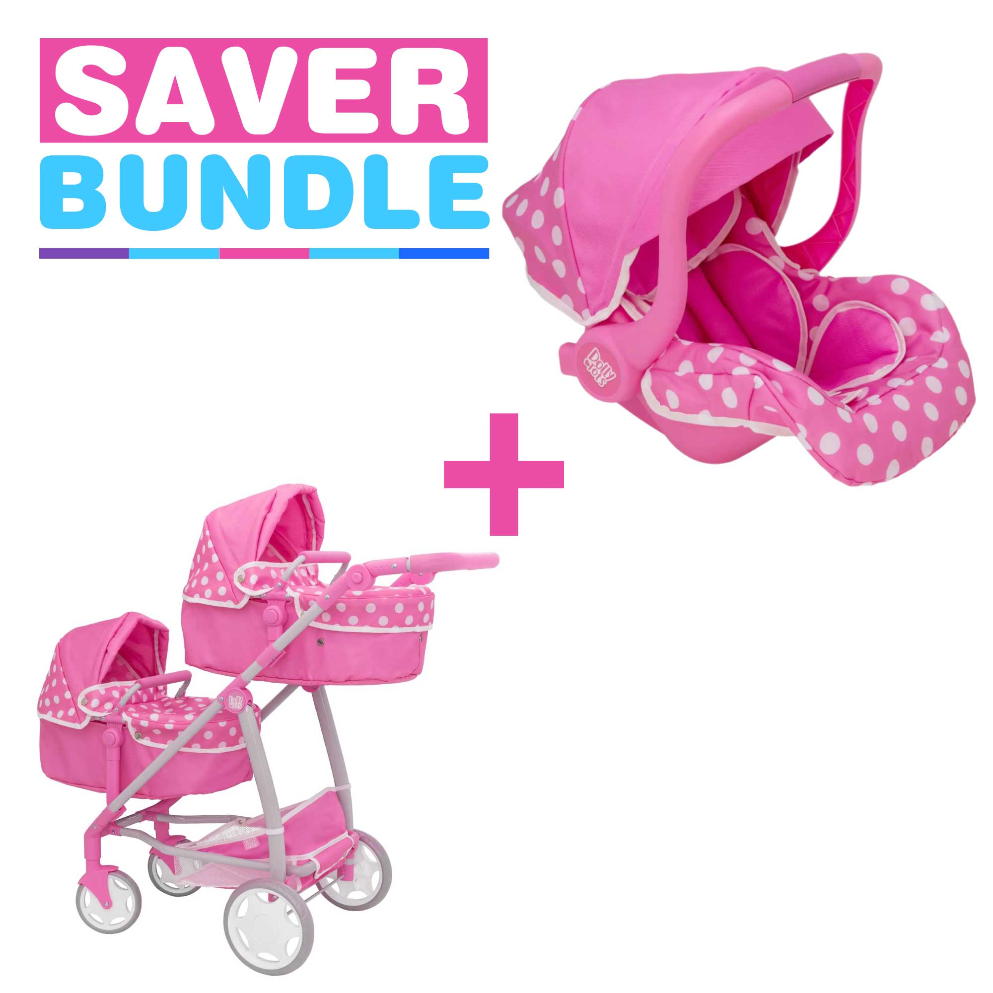 Dolly Tots Twin Dolls Pram + Dolly Tots Dolls Car Seat Bundle Prams