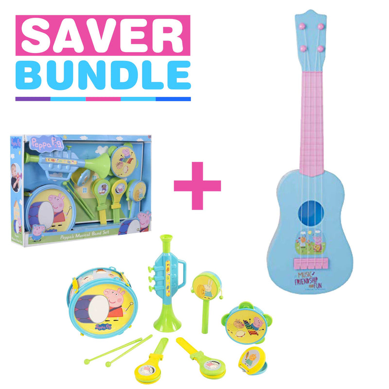 Peppa Pig Acoustic Guitar + Peppa Pig Musical Big Band Set Bundle Toy Instruments