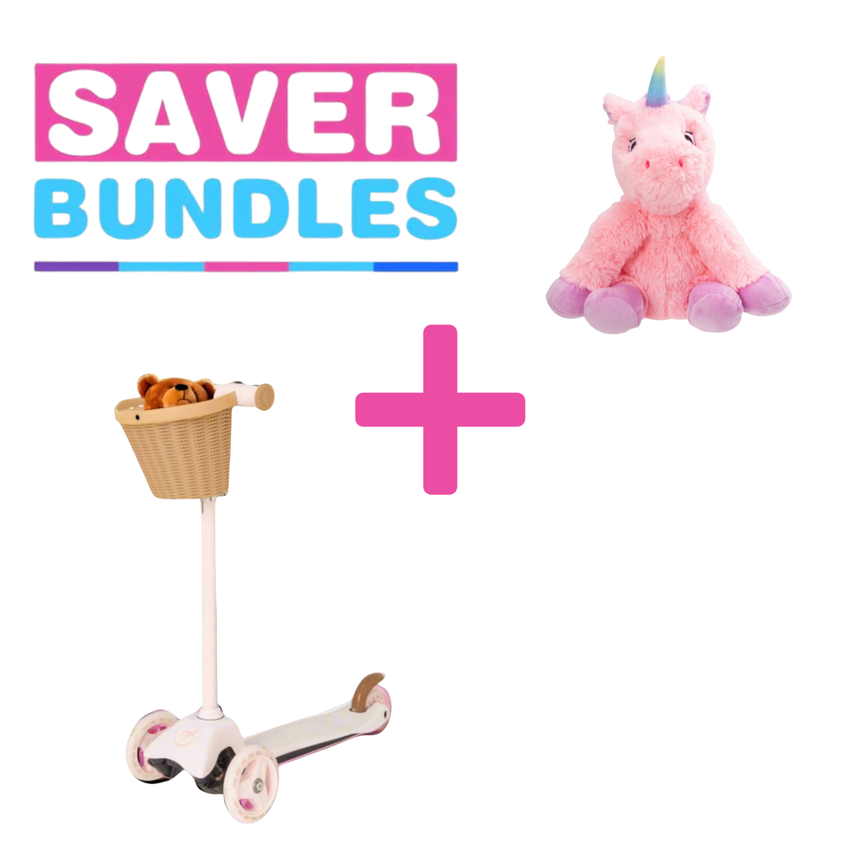 Pink EVO Mini Cruiser + Bella &amp; Bee Soft Plush Unicorn Bundle