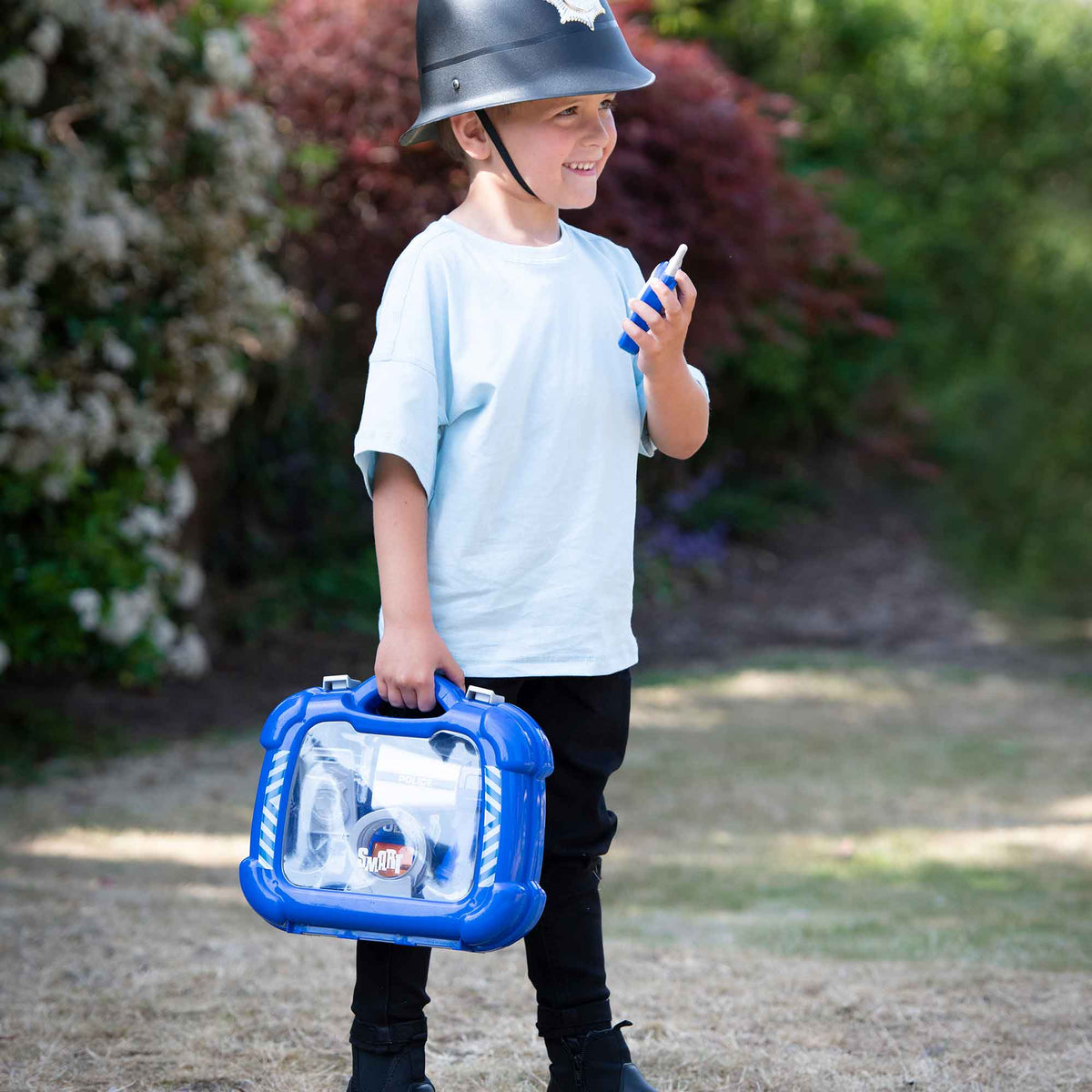 Smart Police Carry Case Playset + Kids Fancy Dress Police Helmet Bundle Fancy Dress