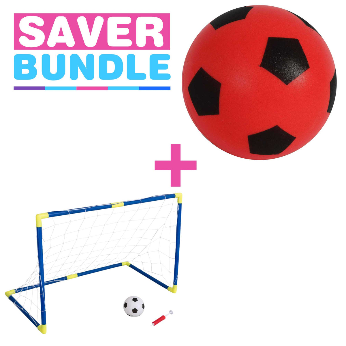 Foam Football (Single) | Red + Fun Sport 90CM Football Net Set - Includes Football &amp; Ball Pump