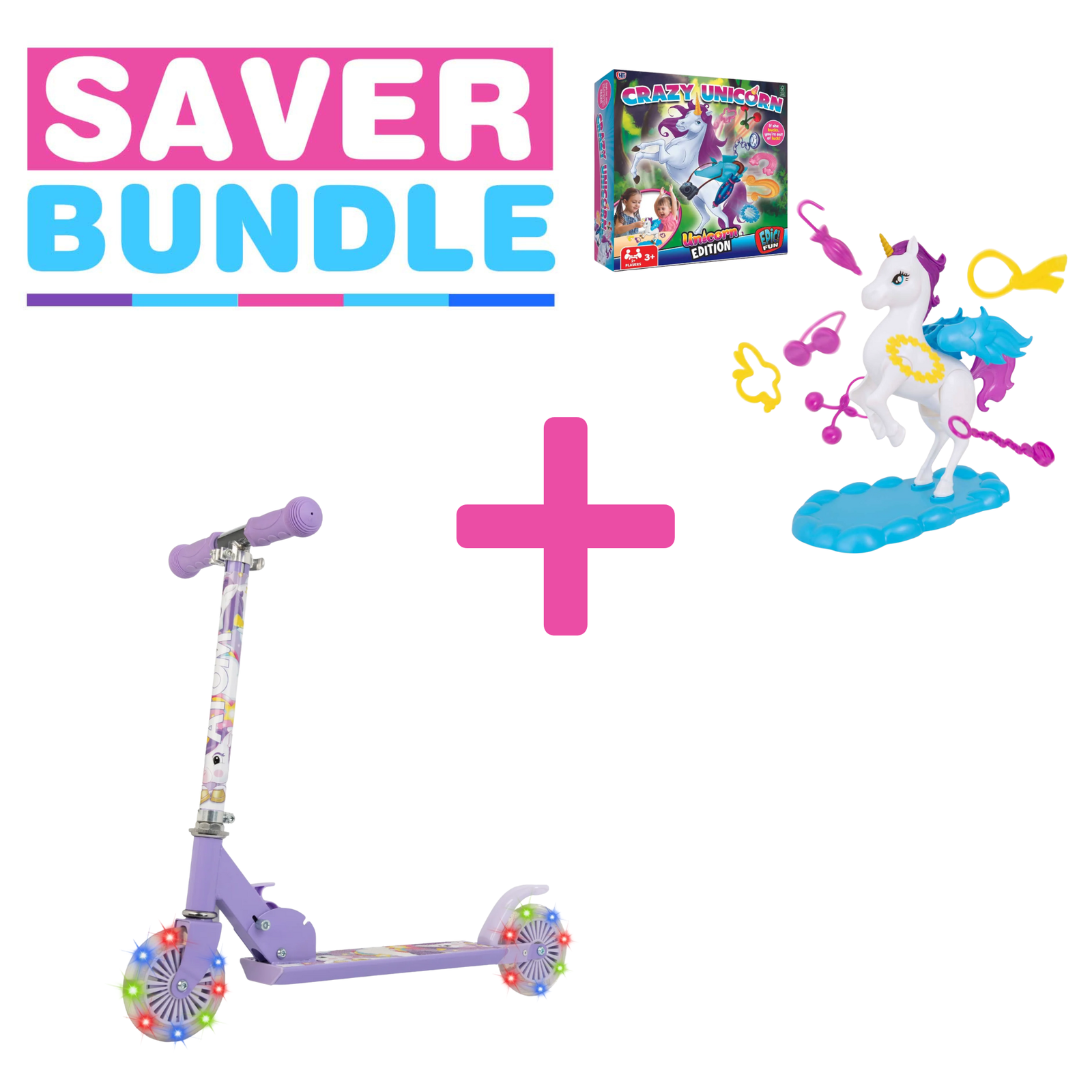 ATOM Light Up Inline Scooter + Crazy Unicorn Bundle