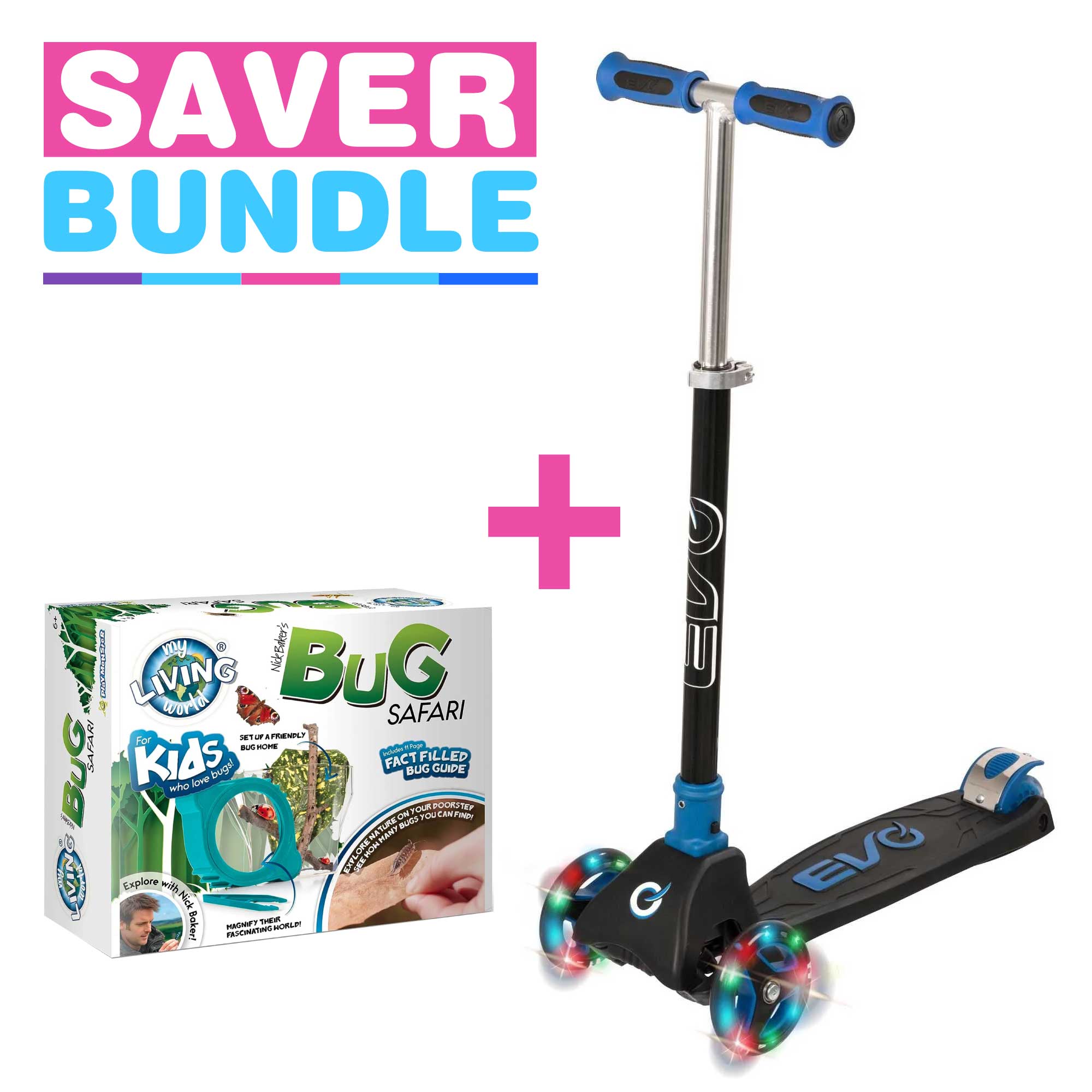 EVO Light Up Cruiser Scooter - Blue + My Living World Bug Safari Bundle