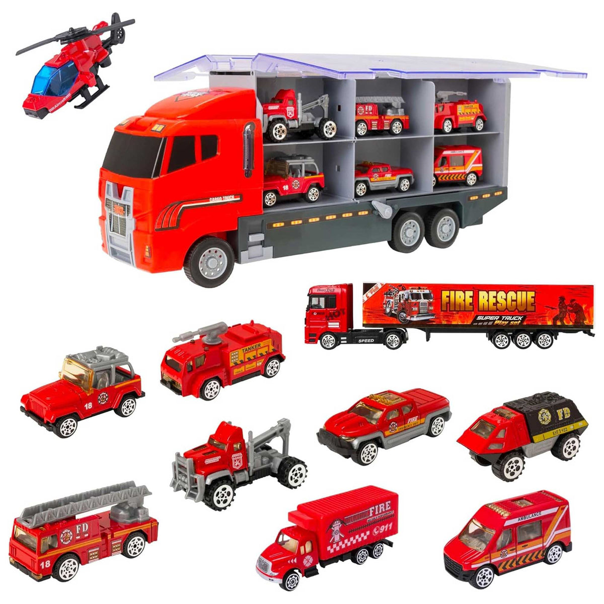Teamsterz Fire Service Transporter Toy Truck Playset Cars &amp; Transporters