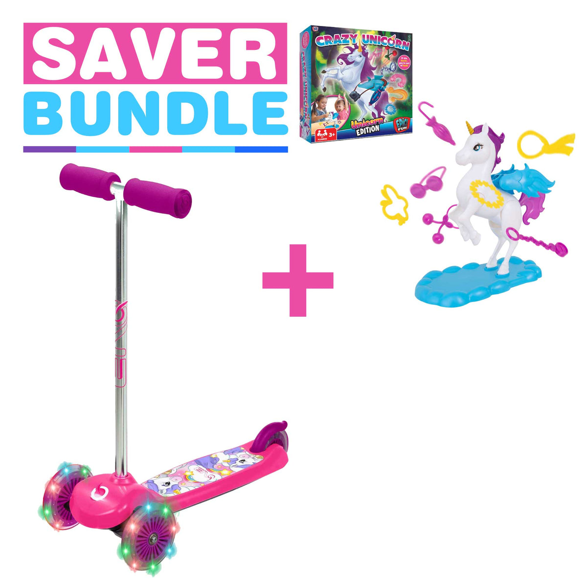EVO Light-Up Move &#39;N&#39; Groove Scooter - Unicorn + Crazy Unicorn Game Bundle Scooters