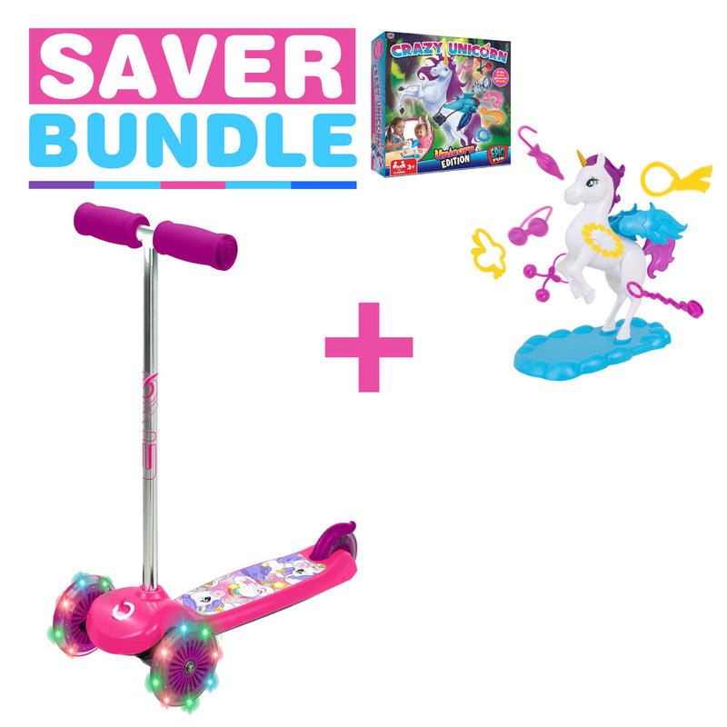 EVO Light-Up Move 'N' Groove Scooter - Unicorn + Crazy Unicorn Game Bundle Scooters