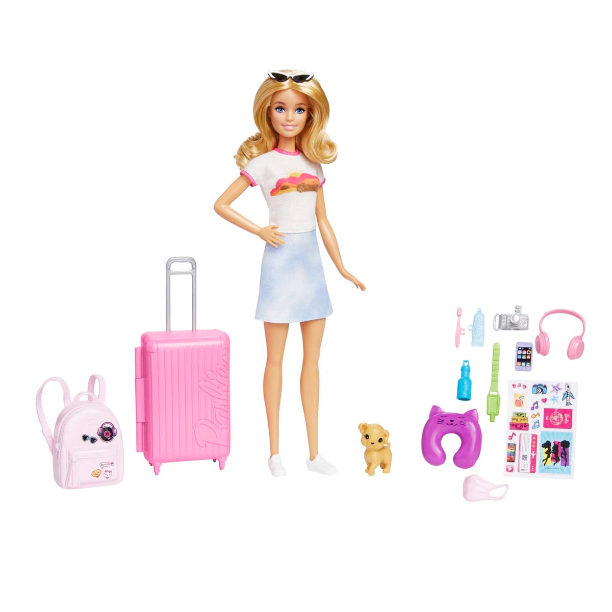 Barbie &#39;Malibu&#39; Travel Set - 10+ Pieces Including Working Suitcase &amp; Puppy Dolls