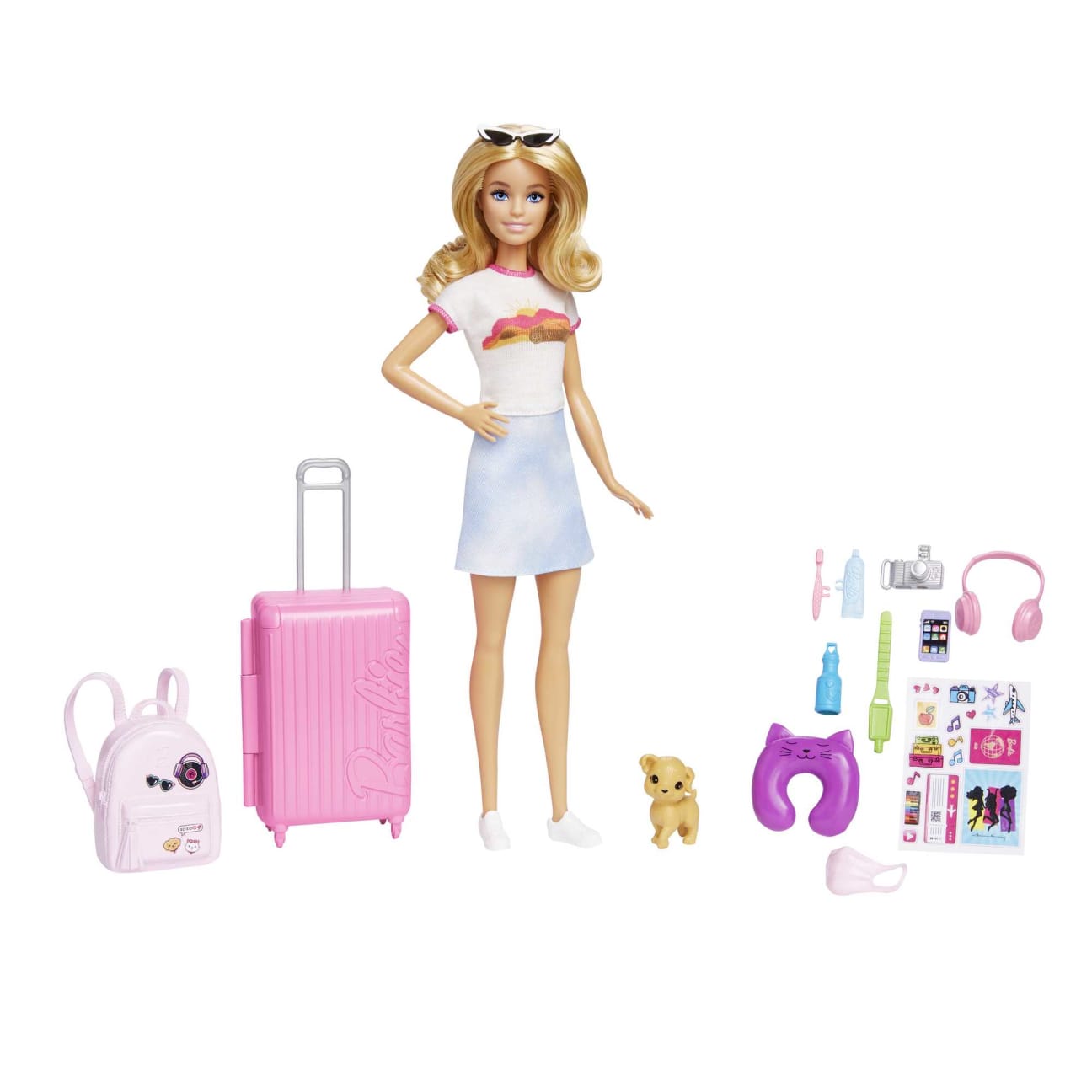 Barbie 'Malibu' Travel Set - 10+ Pieces Including Working Suitcase & Puppy Dolls