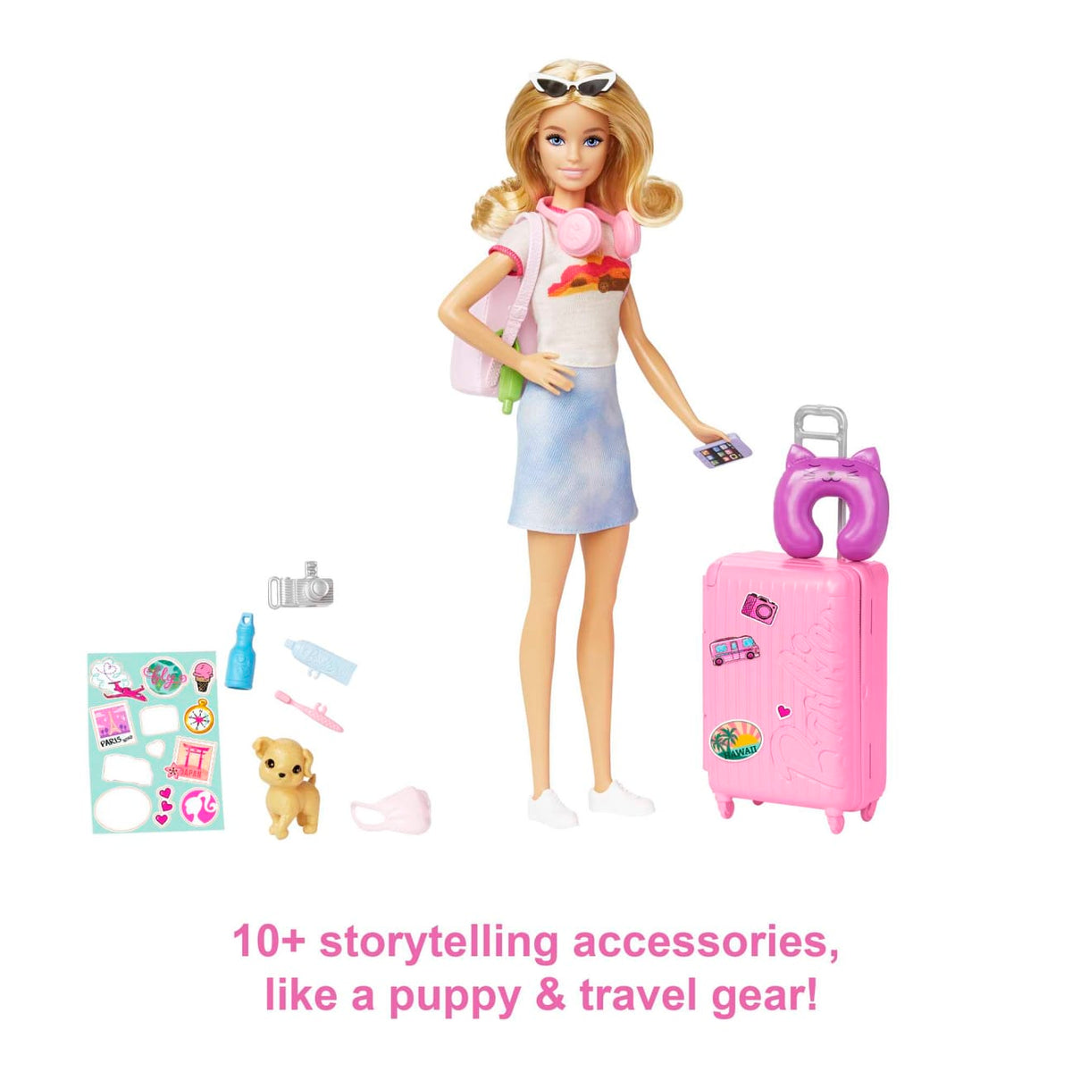 Barbie &#39;Malibu&#39; Travel Set - 10+ Pieces Including Working Suitcase &amp; Puppy Dolls
