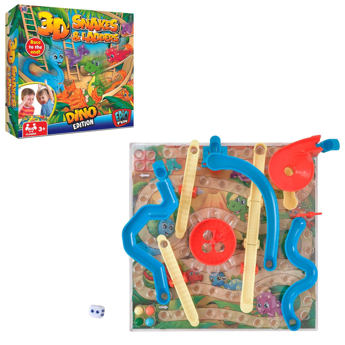 3D Snakes and Ladders Board Game - Dinosaur Edition Boxed Family Games