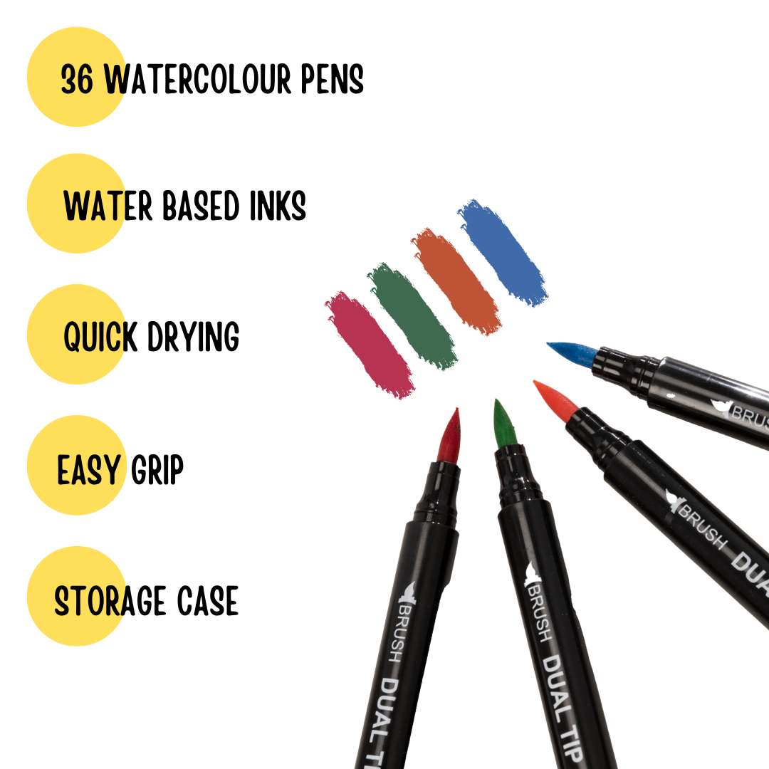 FairFax &amp; Co Dual Tip Watercolour Brush Pens - 36 Peice Set Art Supplies