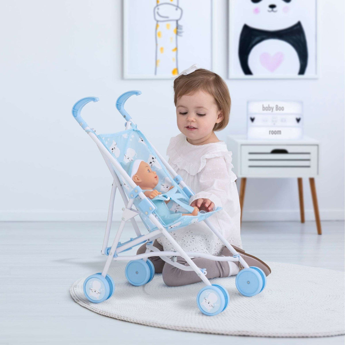 BabyBoo Kitty Doll Stroller - Blue Pushchairs