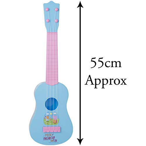 image of childrens Peppa Pig acoustic guitar showing dimensions of 55cm height