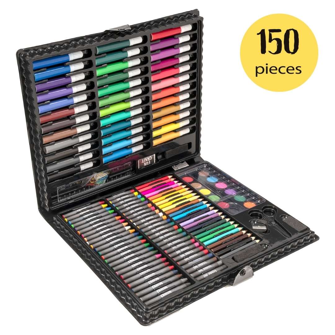 Crayola Kids Art Carry Case Colouring Pencils Markers 60+ Pieces Drawing  Set Kit