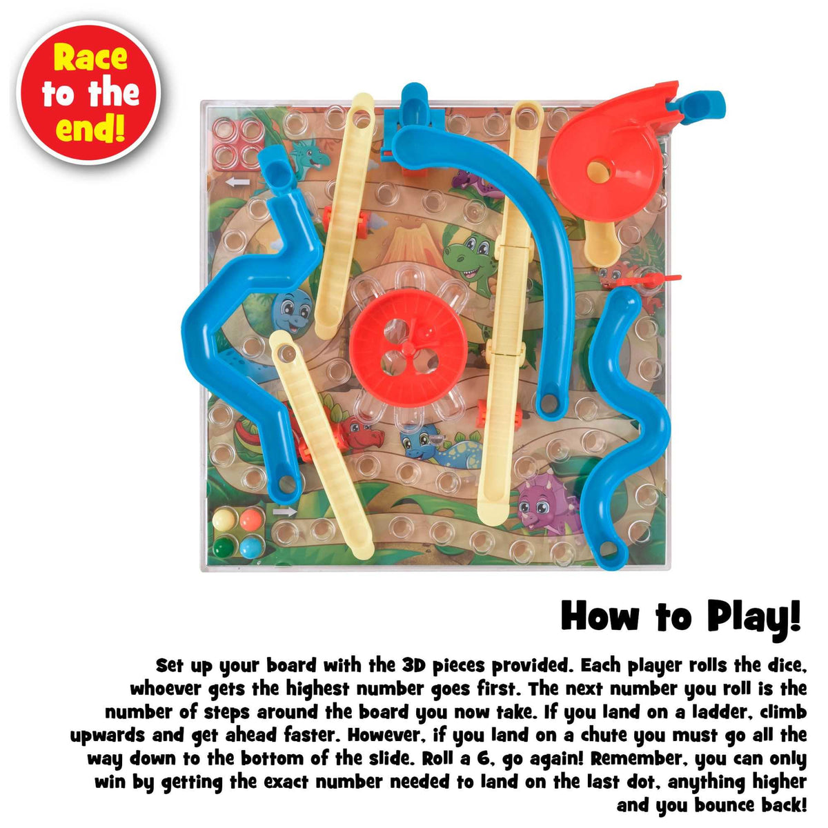 3D Snakes and Ladders Board Game - Dinosaur Edition Boxed Family Games