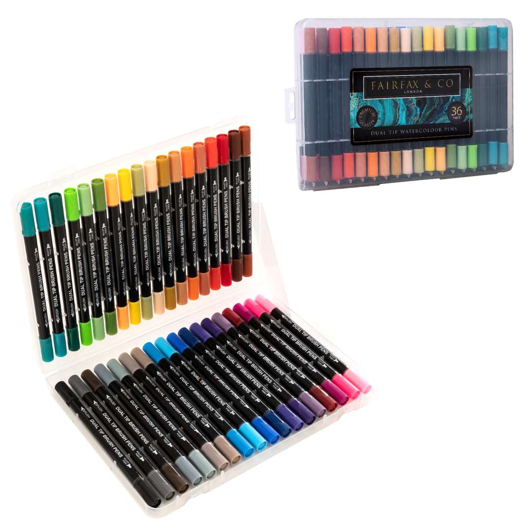 FairFax &amp; Co Dual Tip Watercolour Brush Pens - 36 Peice Set Art Supplies