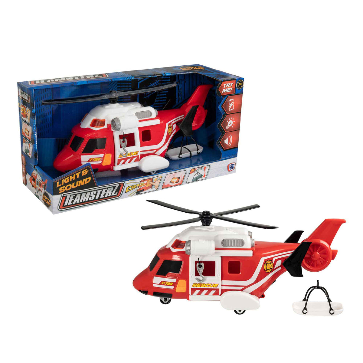 Teamsterz Mighty Machines Medium Light &amp; Sound Fire Rescue Helicopter Helicopters &amp; Planes