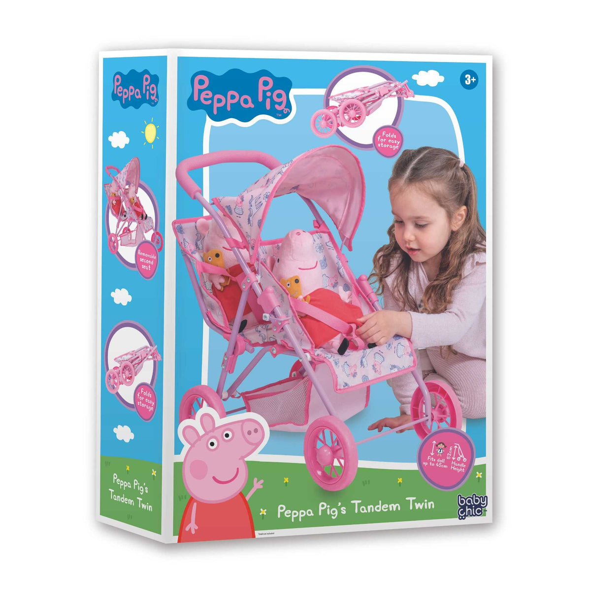 Peppa Pig Tandem Double Dolls Pushchair - Pink