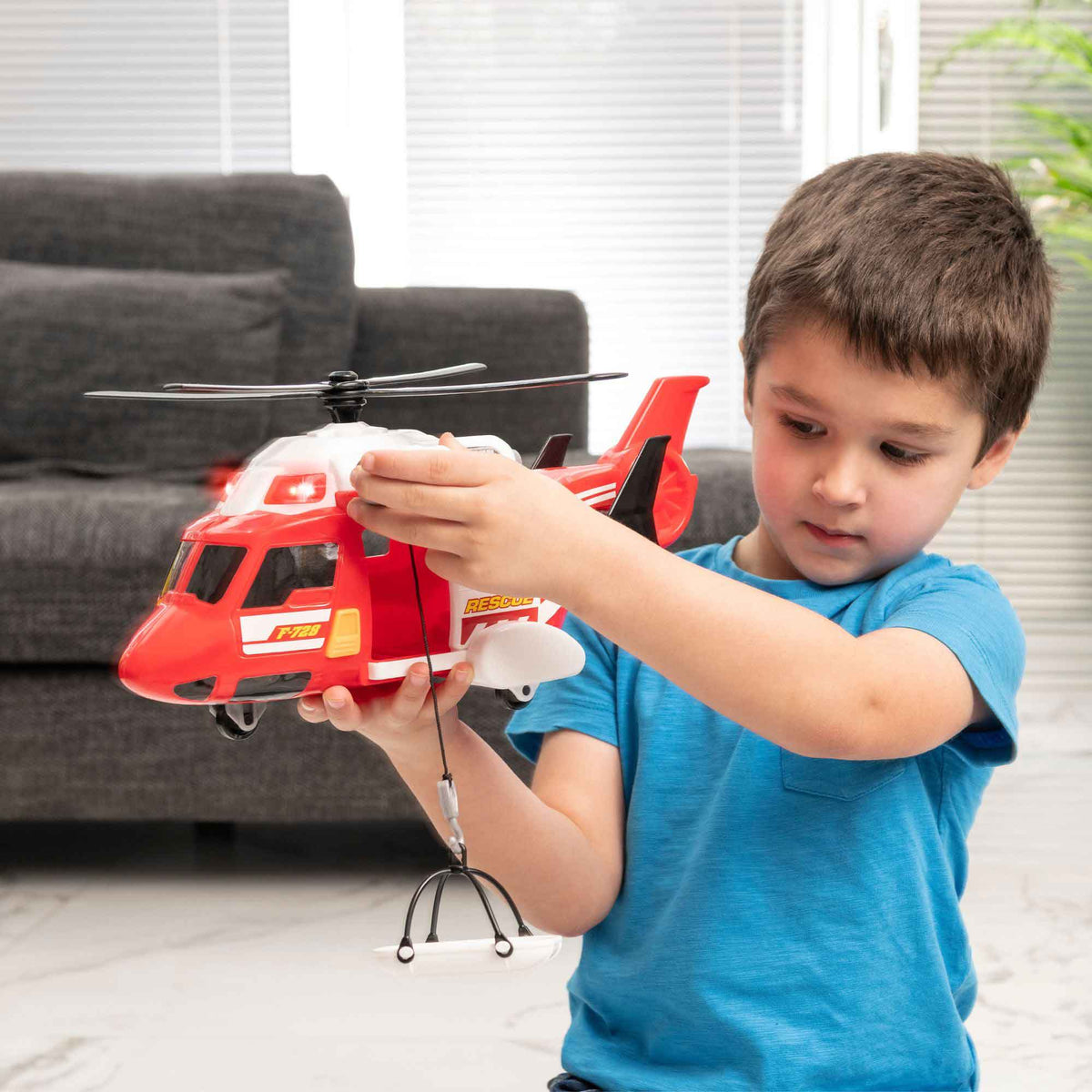 Teamsterz Mighty Machines Medium Light &amp; Sound Fire Rescue Helicopter Helicopters &amp; Planes